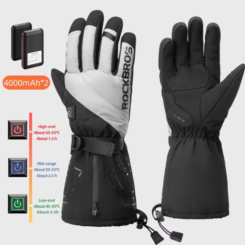 Heated Skiing Gloves Men Women Winter Screen Touch Waterproof Rechargeable 4000mAh Battery Heated Gloves