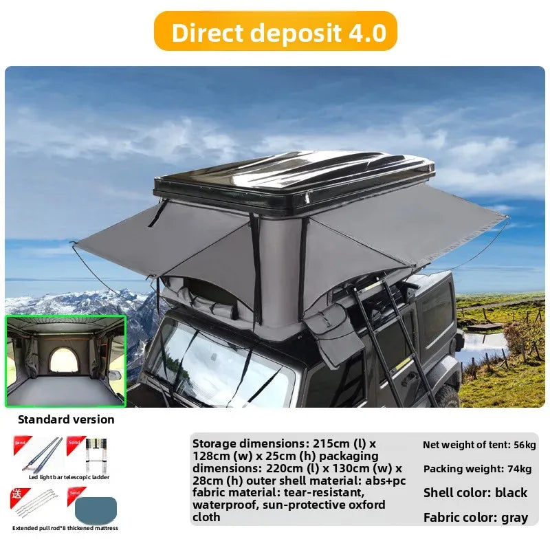 High Quality Low-Profile Hard Rooftop Tent, Quick Automatic Opening Resistant Fabric SUV Camping