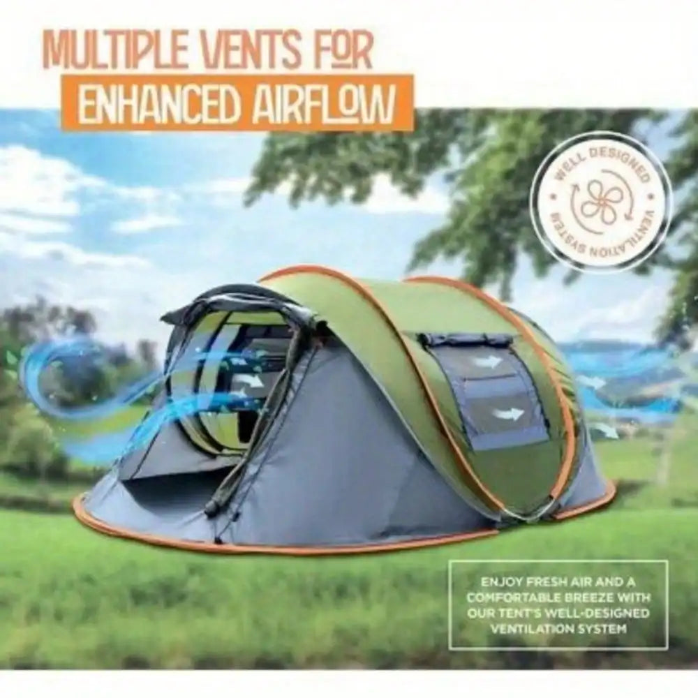 4-Person Pop Up Camping Tent ā Instant Easy Setup, Waterproof & UPF50+ Sun Protection, 2 Doors Family Outdoor Shelter