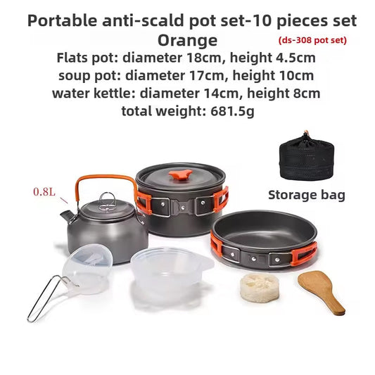 1-3 Person Camping Cookware Set Portable Pot Pan with Bag