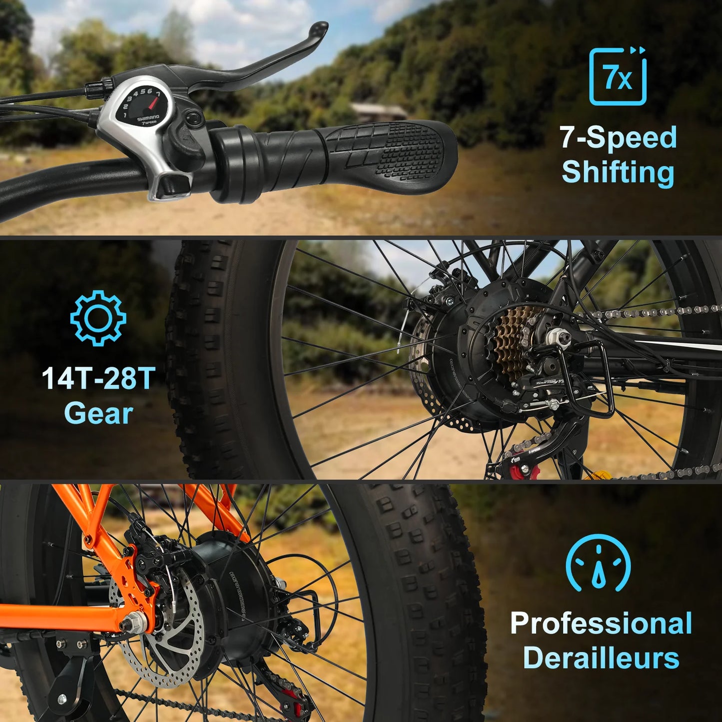 OBX-EB26 E-Bike Electric Bike for Adults 1000W Motor 48V 15Ah Battery 26 Inch Fat Tire E-Bike Disc Brake 28MPH 55KM Range