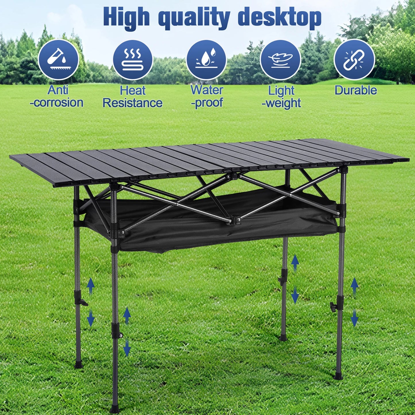 Outdoor Folding Table Lightweight Camping Lifting Table Large Capacity Ultralight Dinner Desk for Picnic Camping Trip Beach BBQ