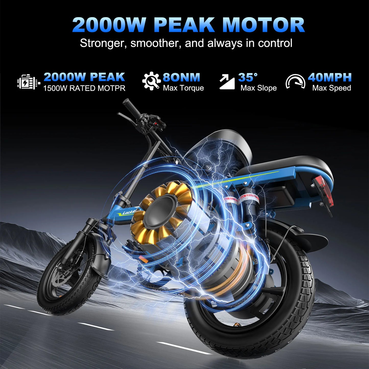 Electric Bike for Adults,750W/1500W Peak Motor,52V 25Ah/48V 15Ah Removable Battery,40/28MPH Max Speed,60-80 Miles Range,3-level pedal assist, 14 inch foldable mini ebike