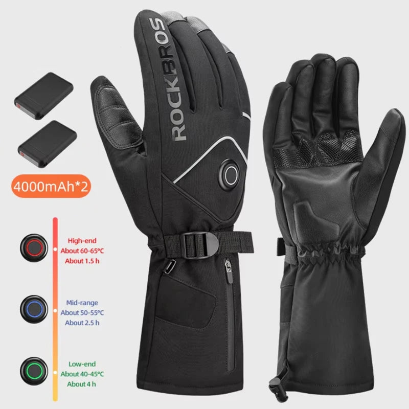 Heated Skiing Gloves Men Women Winter Screen Touch Waterproof Rechargeable 4000mAh Battery Heated Gloves
