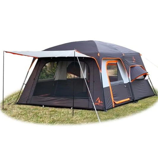 Extra Large Tent 12 PersonFamily Cabin Tents 2 Bay-Windows 2 Rooms and 3 Doors 3 Windows with Mesh Waterproof Straight Wall Dou
