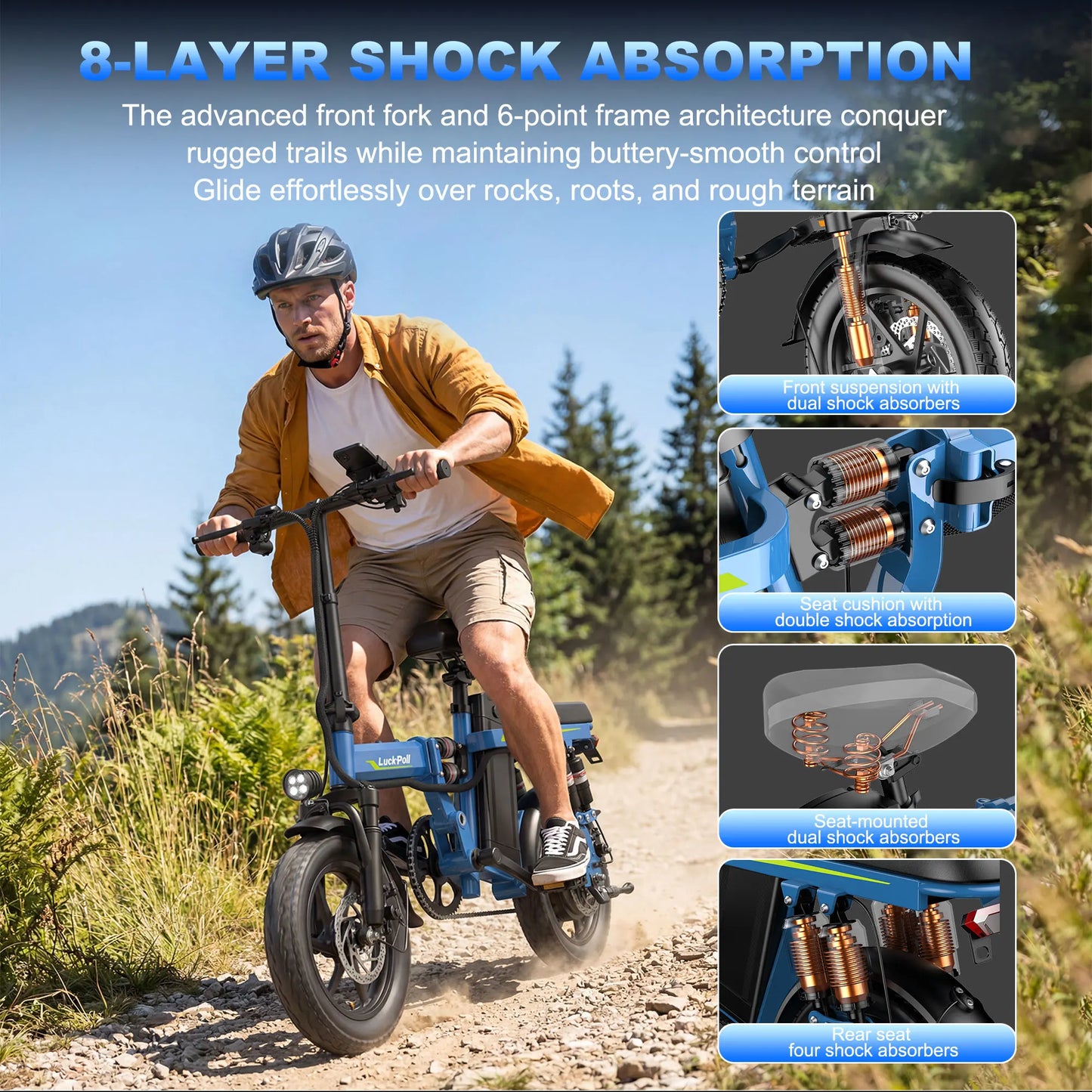 Electric Bike for Adults,750W/1500W Peak Motor,52V 25Ah/48V 15Ah Removable Battery,40/28MPH Max Speed,60-80 Miles Range,3-level pedal assist, 14 inch foldable mini ebike