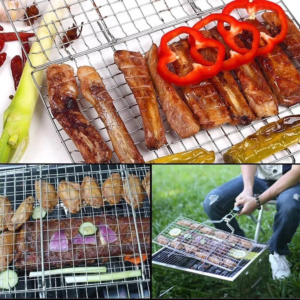Stainless Steel BBQ Mesh Non Stick Grilling Basket Grill