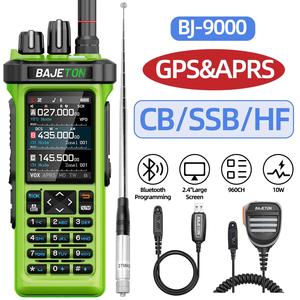 BAJETON BJ-9000 Walkie Talkie CB/SSB/HF 27Mhz Bluetooth Programmable GPS APRS 10W Long Rang For RT-950 RT-950 PRO Ham Radio