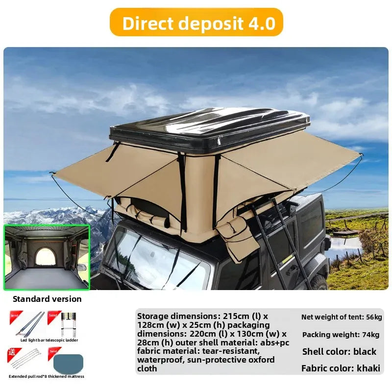 High Quality Low-Profile Hard Rooftop Tent, Quick Automatic Opening Resistant Fabric SUV Camping