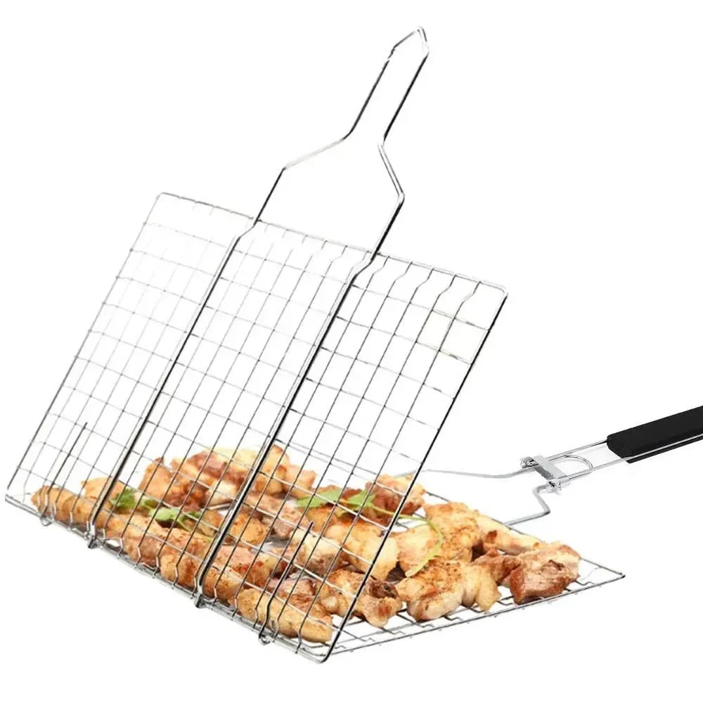 Stainless Steel BBQ Mesh Non Stick Grilling Basket Grill