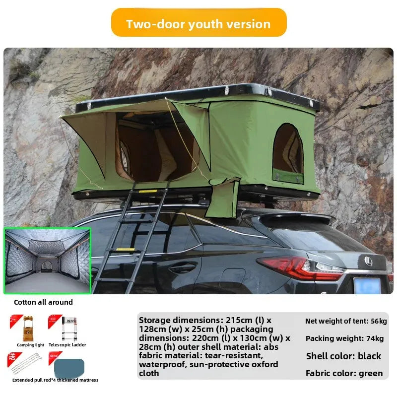 High Quality Low-Profile Hard Rooftop Tent, Quick Automatic Opening Resistant Fabric SUV Camping