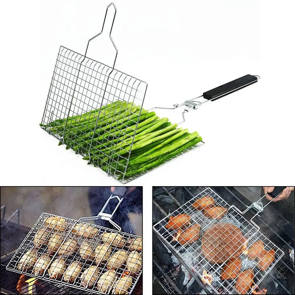 Stainless Steel BBQ Mesh Non Stick Grilling Basket Grill