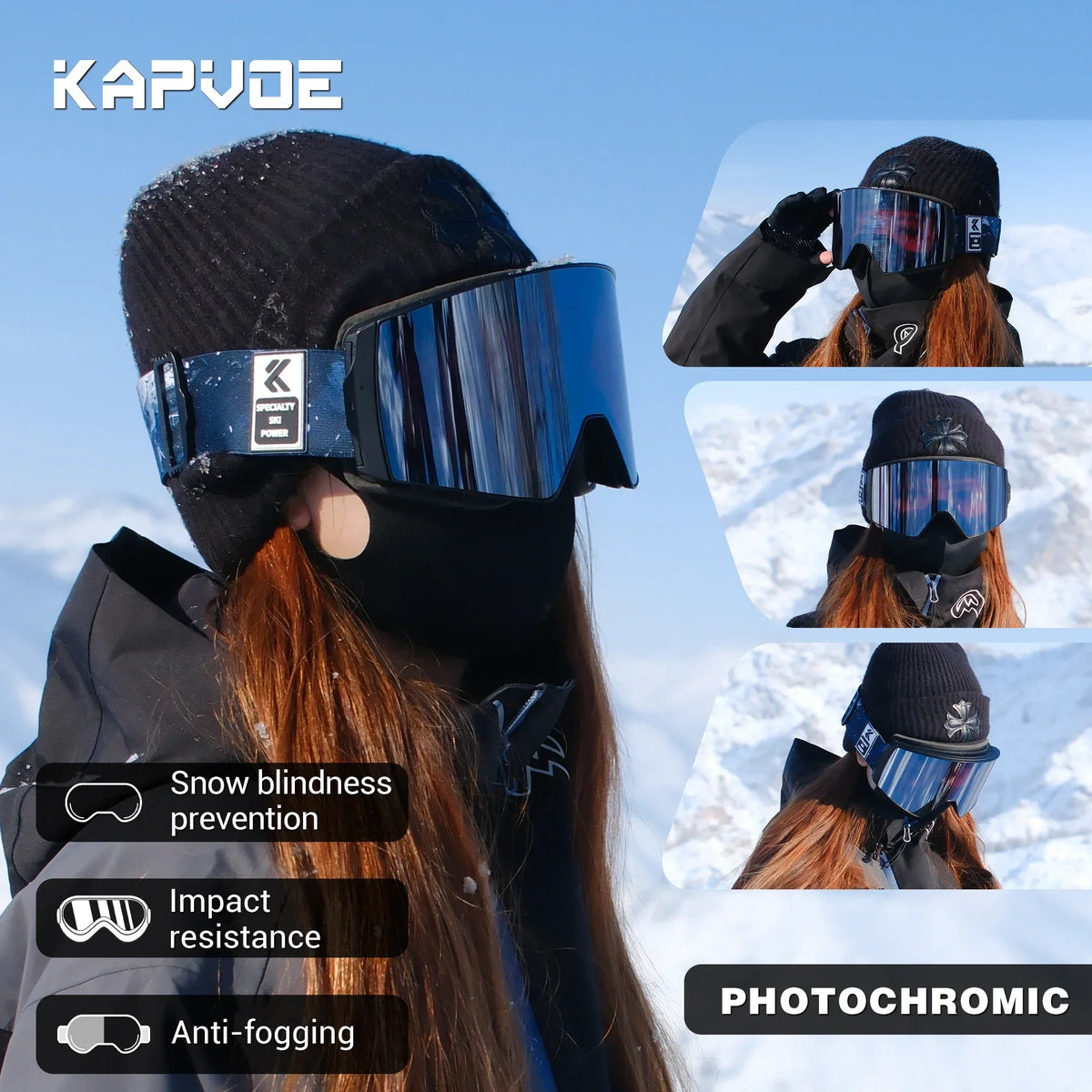 Unisex Snow Glasses UV400 Anti-fog Magnetic Snowboard Glasses
