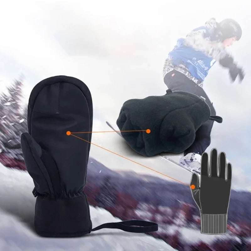 1/2/3 Pairs Ski Gloves Thermal Thick Gloves Windproof Anti-Cold Warm Touch Screen Snowboarding Winter Women Men Outdoor Mittens