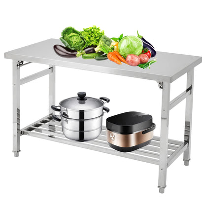 Stainless Steel Prep Table, Commercial Heavy Duty Stainless Steel Folding Work Table, Stainless Steel , Outdoor Cooking Table
