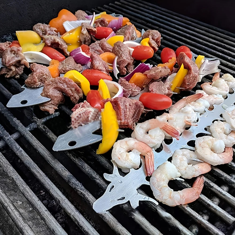 2pcs Stainless Steel Barbecue Skewers