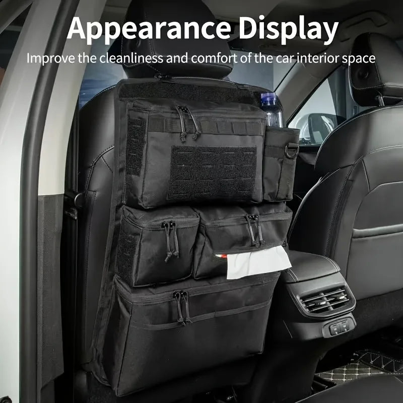 Tactical Car Seat Back Organizer Multi Zipper Pocket Water Resistant Oxford Hanging Storage Bag