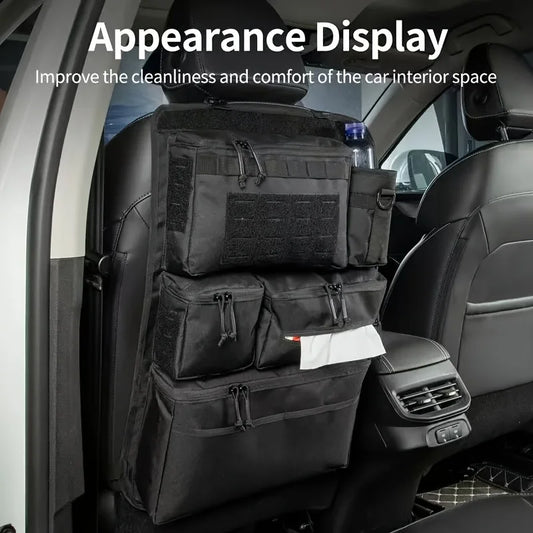 Tactical Car Seat Back Organizer Multi Zipper Pocket Water Resistant Oxford Hanging Storage Bag