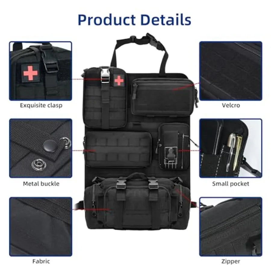 Backseat Organizer with 5 Detachable Molle Pouches, Molle Panel Organizer