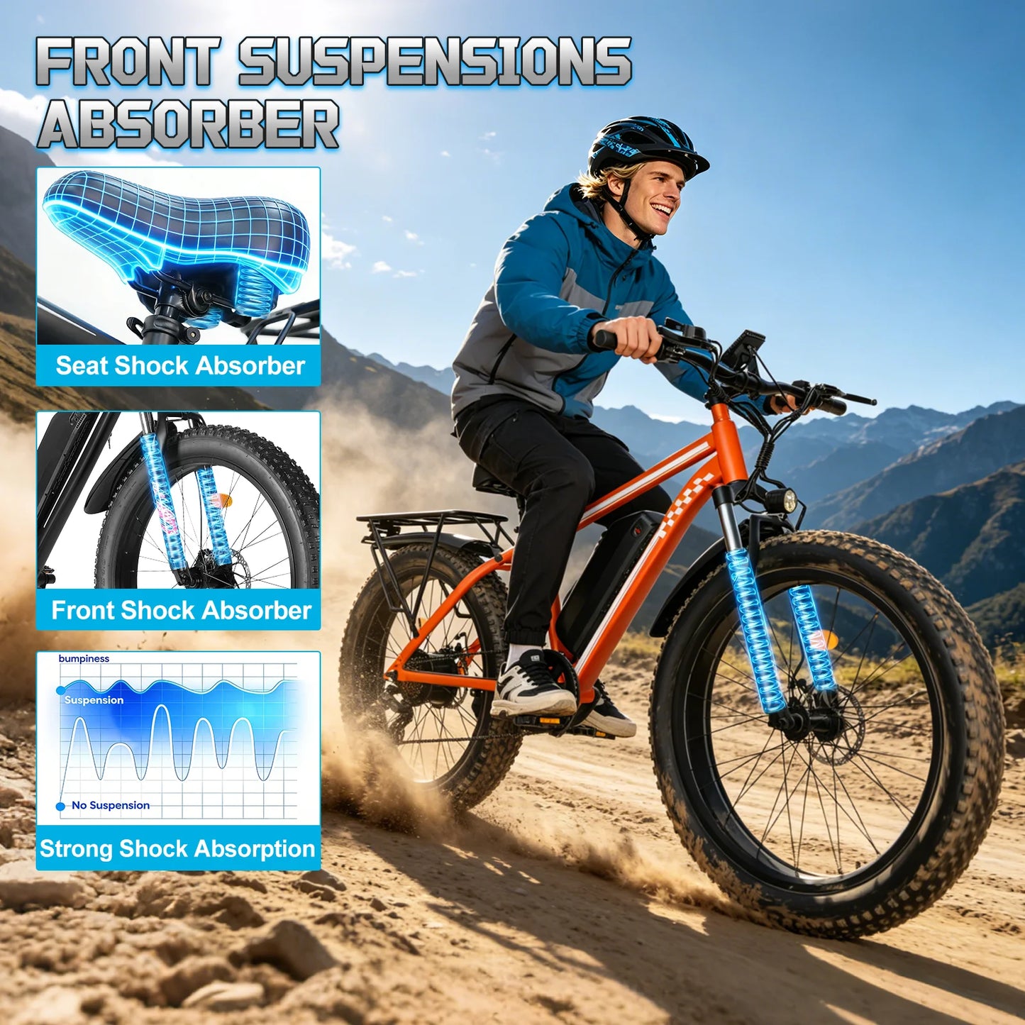 OBX-EB26 E-Bike Electric Bike for Adults 1000W Motor 48V 15Ah Battery 26 Inch Fat Tire E-Bike Disc Brake 28MPH 55KM Range