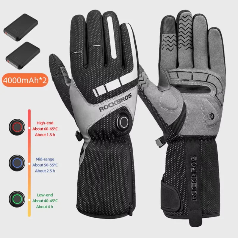 Heated Skiing Gloves Men Women Winter Screen Touch Waterproof Rechargeable 4000mAh Battery Heated Gloves