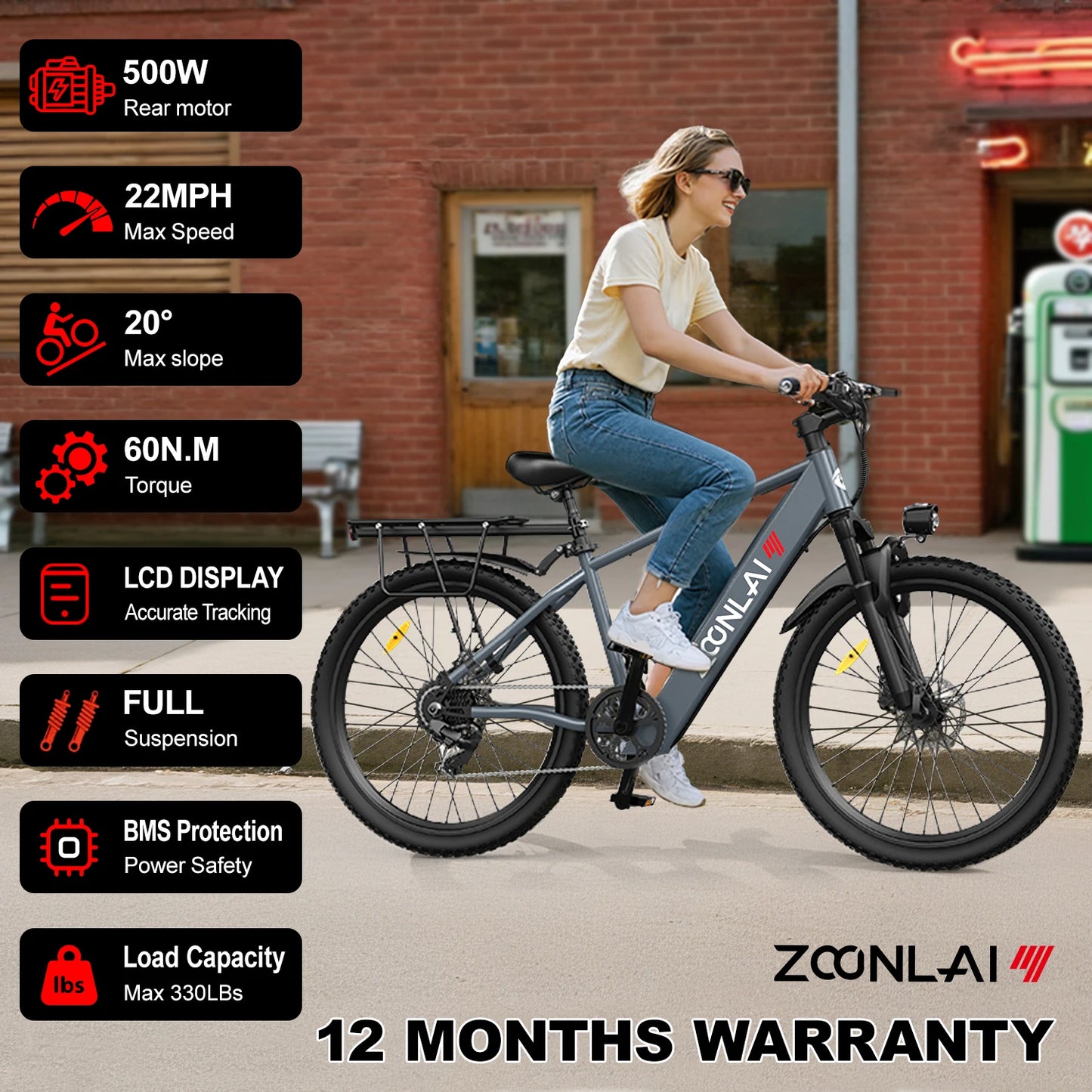 UPlee L24 Adults Electric Bike 500W Motor Electric Bicycle 36V 10AH removable battery e bike 24"Tire Mountain Electric Dirt Bike