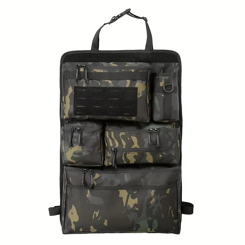 Tactical Car Seat Back Organizer Multi Zipper Pocket Water Resistant Oxford Hanging Storage Bag