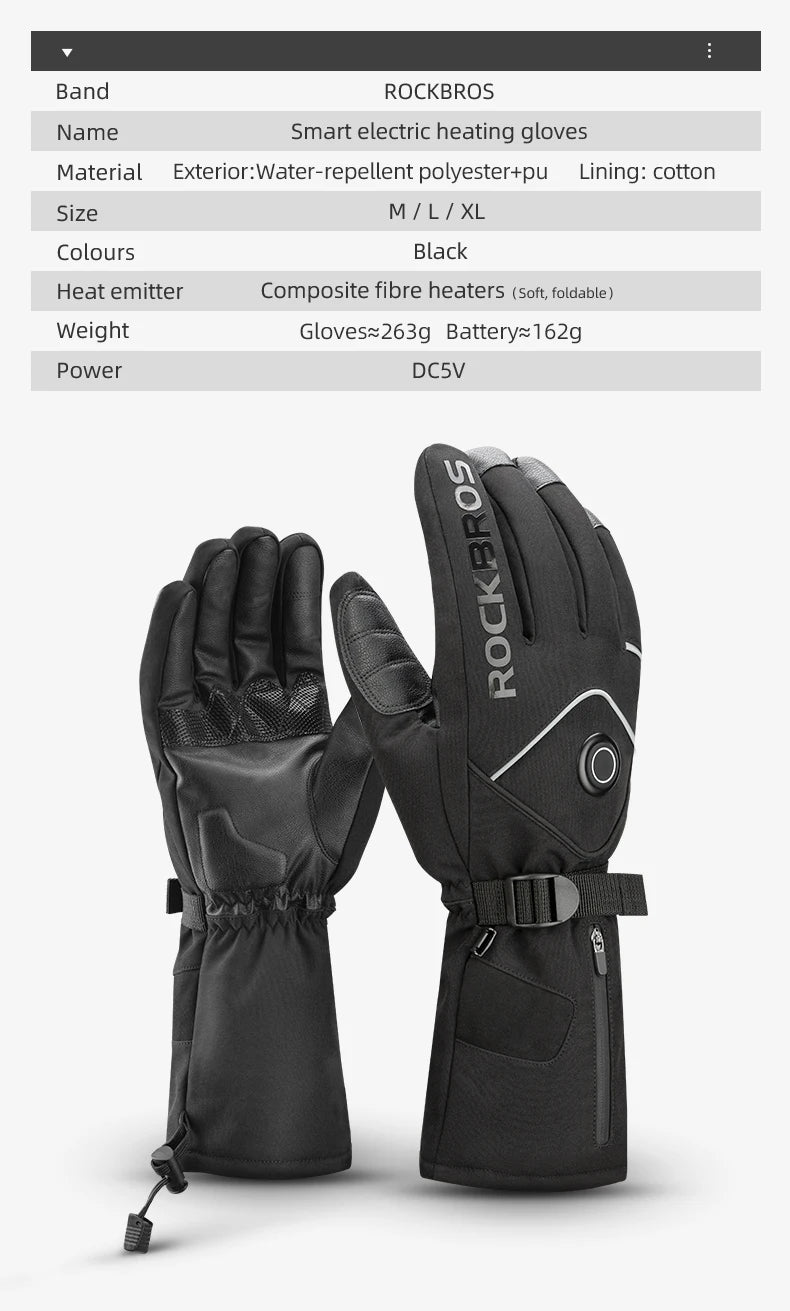 Heated Skiing Gloves Men Women Winter Screen Touch Waterproof Rechargeable 4000mAh Battery Heated Gloves