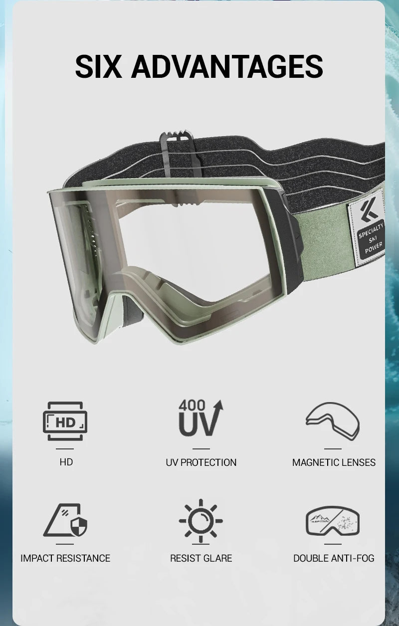 Unisex Snow Glasses UV400 Anti-fog Magnetic Snowboard Glasses