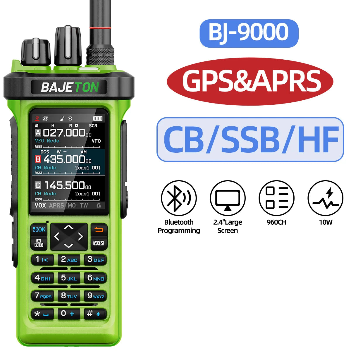 BAJETON BJ-9000 Walkie Talkie CB/SSB/HF 27Mhz Bluetooth Programmable GPS APRS 10W Long Rang For RT-950 RT-950 PRO Ham Radio