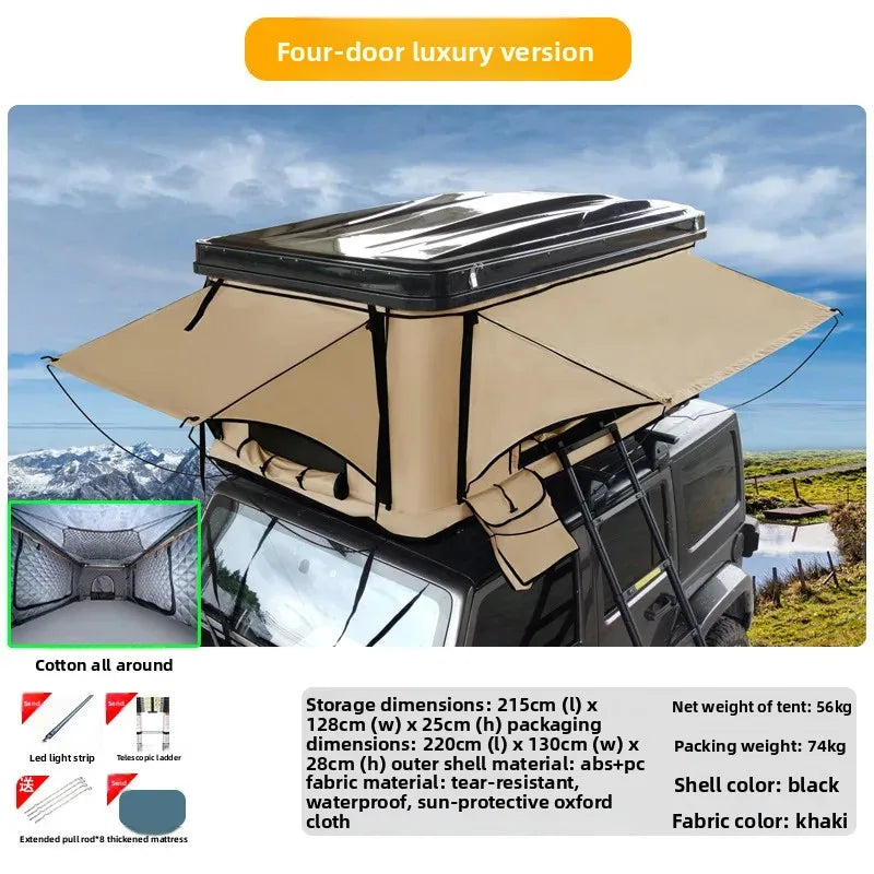 High Quality Low-Profile Hard Rooftop Tent, Quick Automatic Opening Resistant Fabric SUV Camping