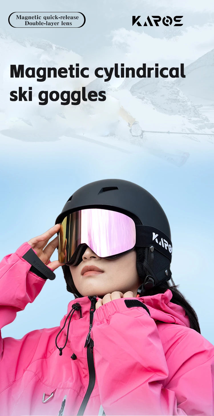 KAROS Magnetic Double Layer Anti-Fog Ski Goggles Windproof UV400 Snowboard Goggles for Winter Sports Unisex