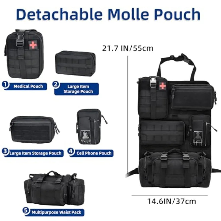 Backseat Organizer with 5 Detachable Molle Pouches, Molle Panel Organizer