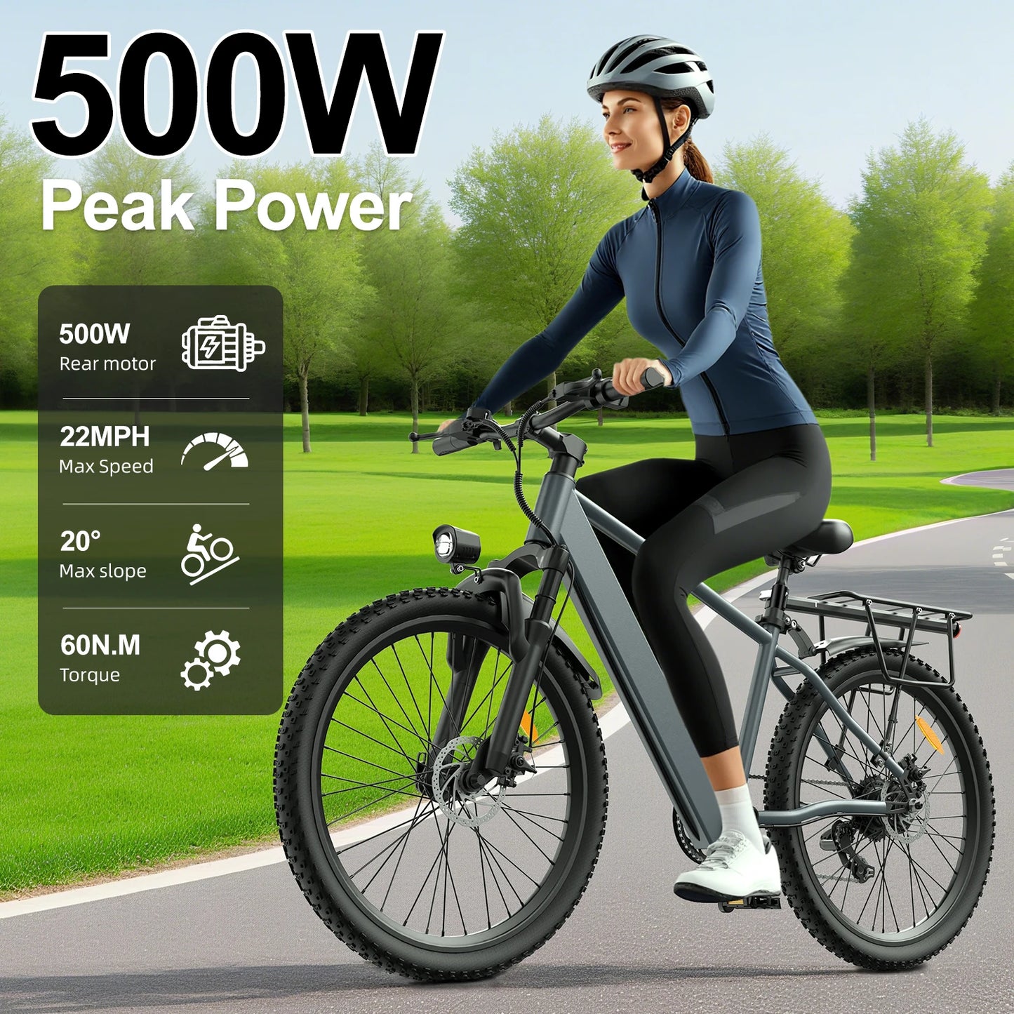 UPlee L24 Adults Electric Bike 500W Motor Electric Bicycle 36V 10AH removable battery e bike 24"Tire Mountain Electric Dirt Bike