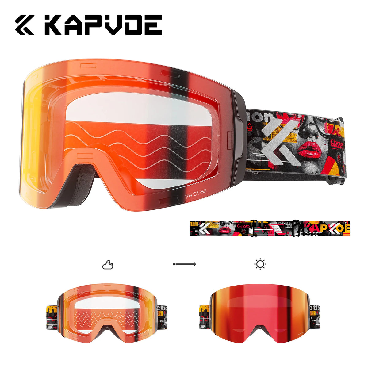 Unisex Snow Glasses UV400 Anti-fog Magnetic Snowboard Glasses
