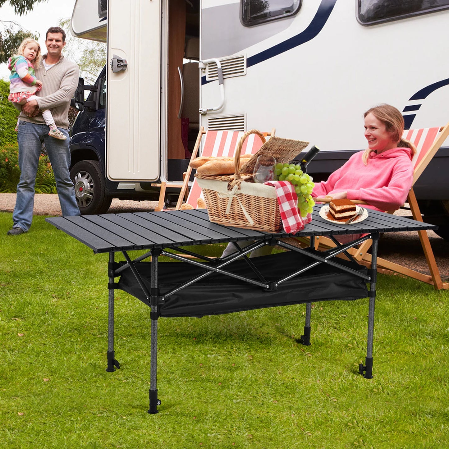 Outdoor Folding Table Lightweight Camping Lifting Table Large Capacity Ultralight Dinner Desk for Picnic Camping Trip Beach BBQ