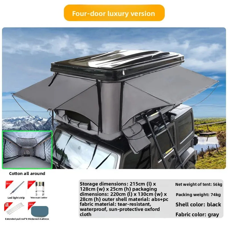 High Quality Low-Profile Hard Rooftop Tent, Quick Automatic Opening Resistant Fabric SUV Camping