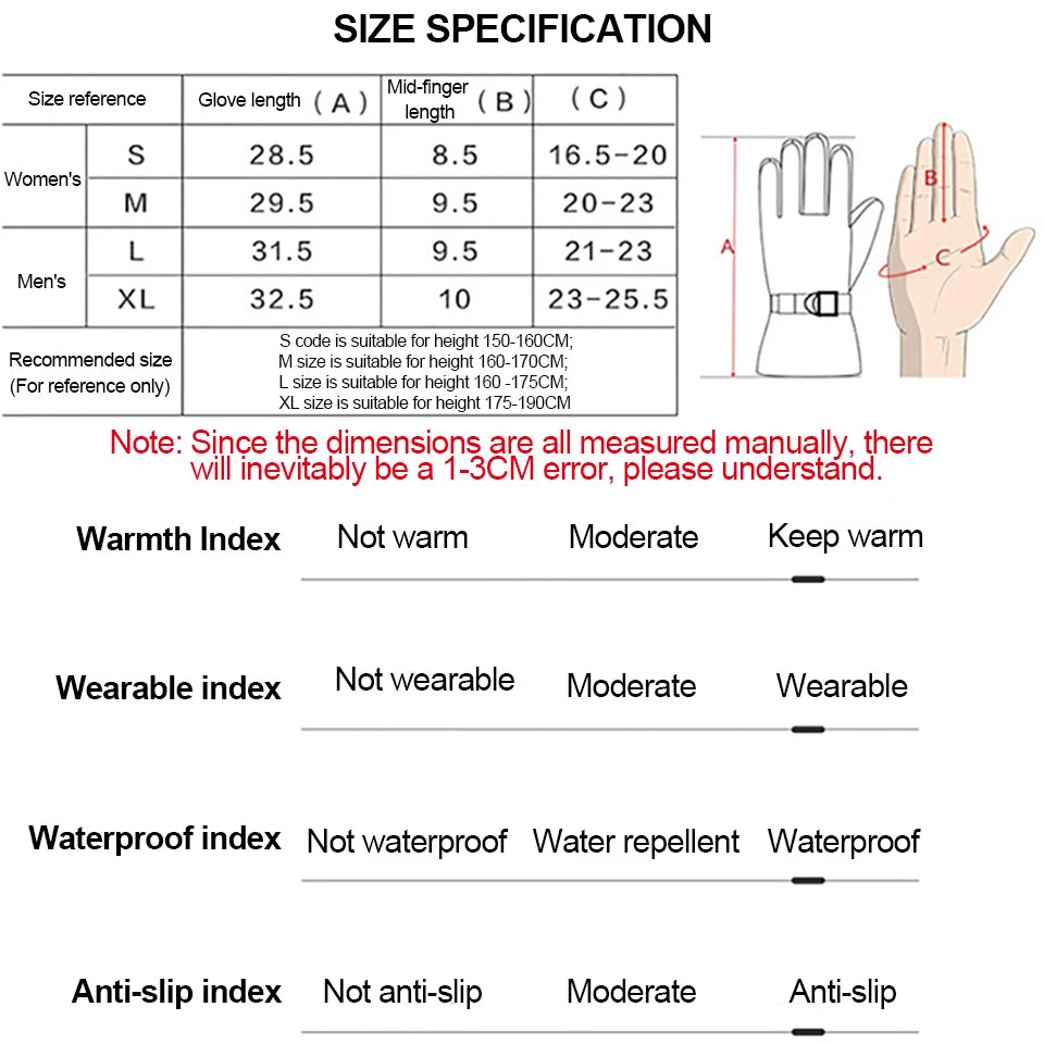NOFOXO Waterproof Windproof Warmth Thickened Winter Ski Gloves Motorcycle Snowboard Gloves Touch Screen Fleece Warm Gloves