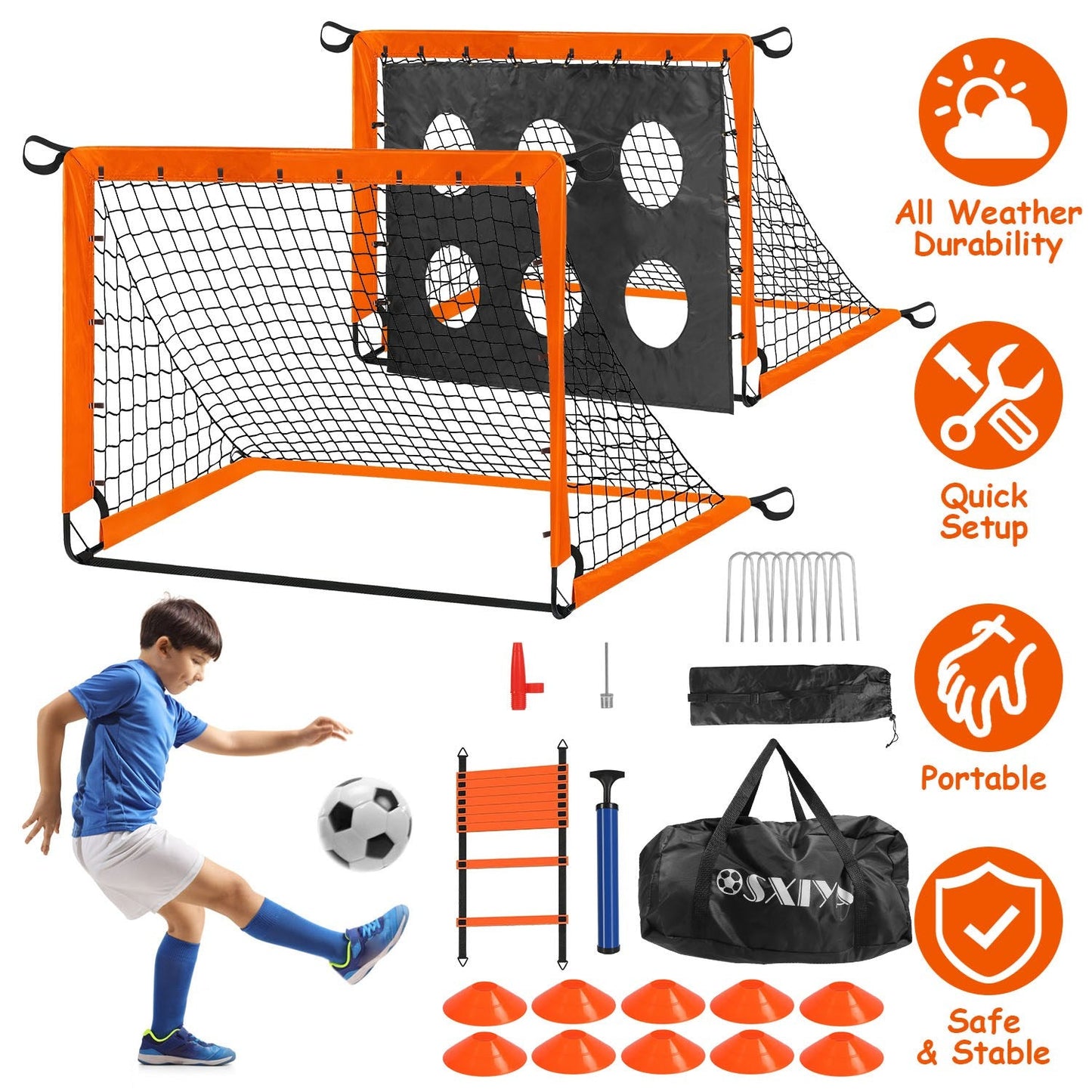 Kids Portable Soccer Goal Set with Training Accessories for Backyard