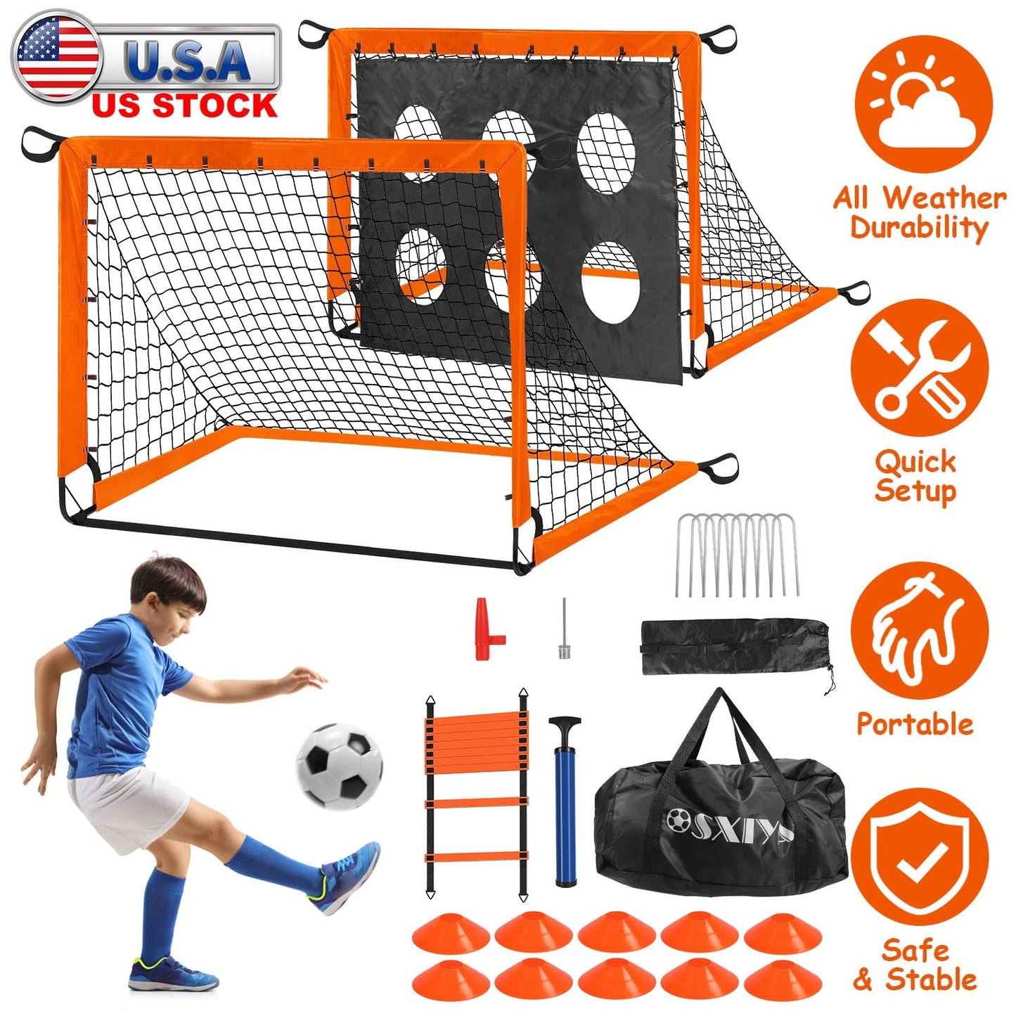 Kids Portable Soccer Goal Set with Training Accessories for Backyard