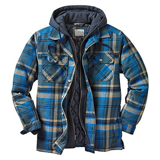 Men's Plaid Hooded Shirt Jacket Warm Casual Autumn Winter