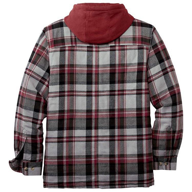 Men's Plaid Hooded Shirt Jacket Warm Casual Autumn Winter