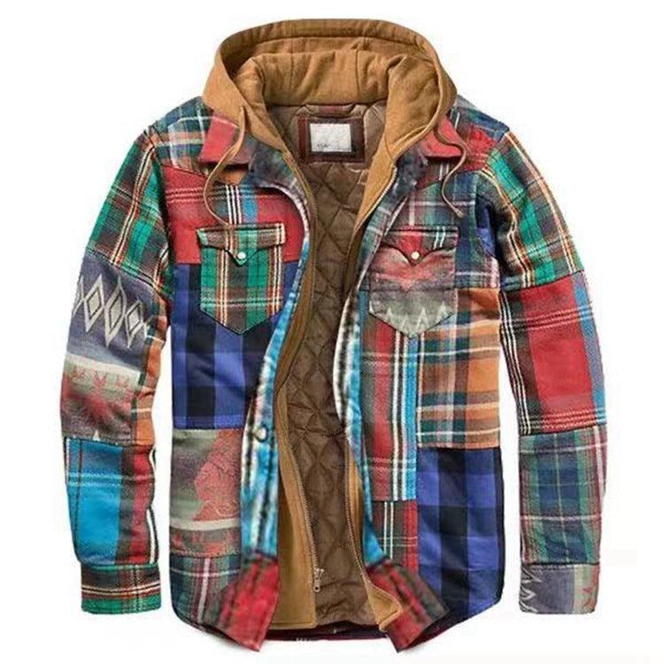 Men's Plaid Hooded Shirt Jacket Warm Casual Autumn Winter