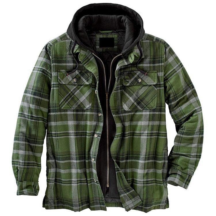 Men's Plaid Hooded Shirt Jacket Warm Casual Autumn Winter