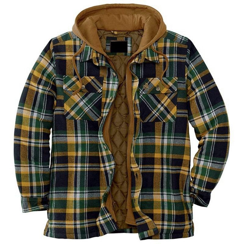 Men's Plaid Hooded Shirt Jacket Warm Casual Autumn Winter