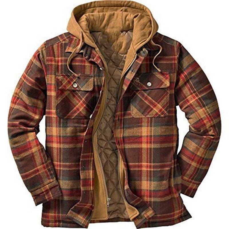Men's Plaid Hooded Shirt Jacket Warm Casual Autumn Winter