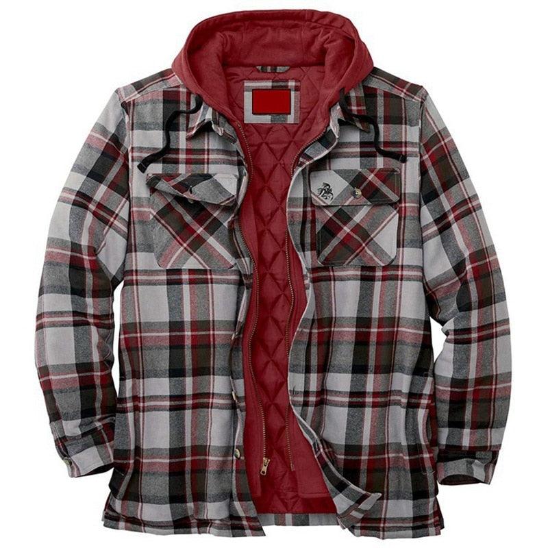 Men's Plaid Hooded Shirt Jacket Warm Casual Autumn Winter