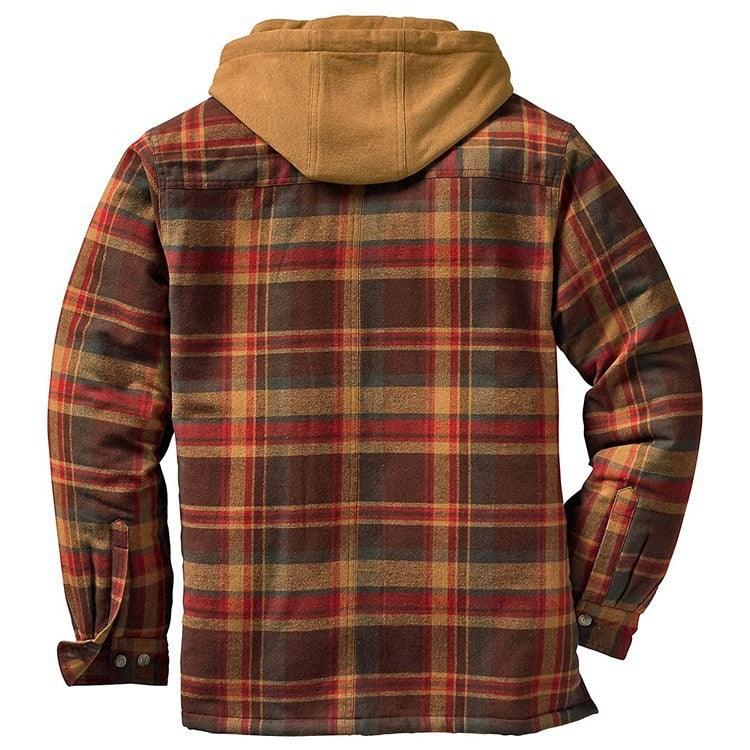 Men's Plaid Hooded Shirt Jacket Warm Casual Autumn Winter