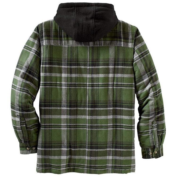 Men's Plaid Hooded Shirt Jacket Warm Casual Autumn Winter