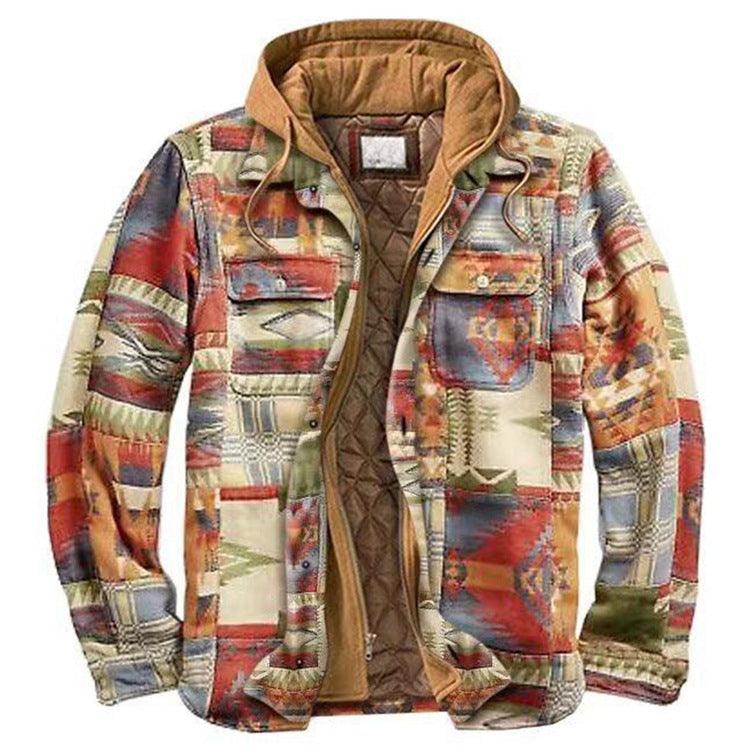 Men's Plaid Hooded Shirt Jacket Warm Casual Autumn Winter